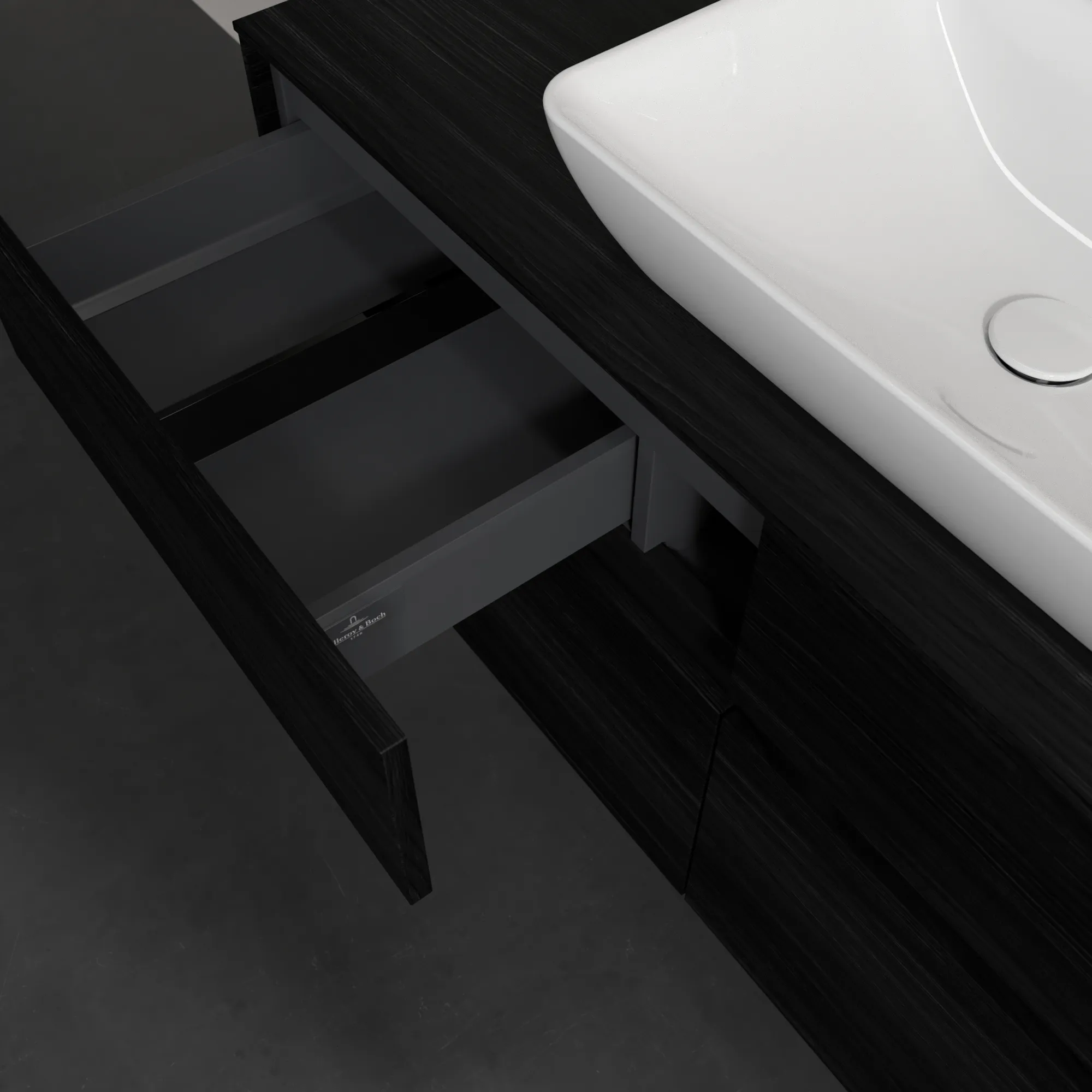 Villeroy & Boch Waschtischunterschrank „Collaro“ 1200 × 548 × 500 mm Black Oak, ohne Beleuchtung, für Becken mittig Villeroy & Boch Waschtischunterschrank „Collaro“ 1200 × 548 × 500 mm Black Oak, ohne Beleuchtung, für Becken mittig