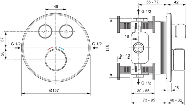 Ideal Standard Ceratherm Navigo Unterputz-Thermostat rund Chrom für Wanne & Dusche, 2 Verbraucher