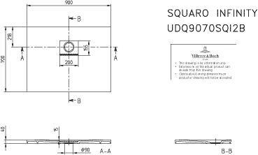 Villeroy & Boch rechteck Duschwanne „Squaro Infinity“ lange Seite geschnitten an der Wand 90 × 70 cm ohne Oberflächenbeschichtung, in Anthracite Villeroy & Boch rechteck Duschwanne „Squaro Infinity“ lange Seite geschnitten an der Wand 90 × 70 cm ohne Oberflächenbeschichtung, in Anthracite
