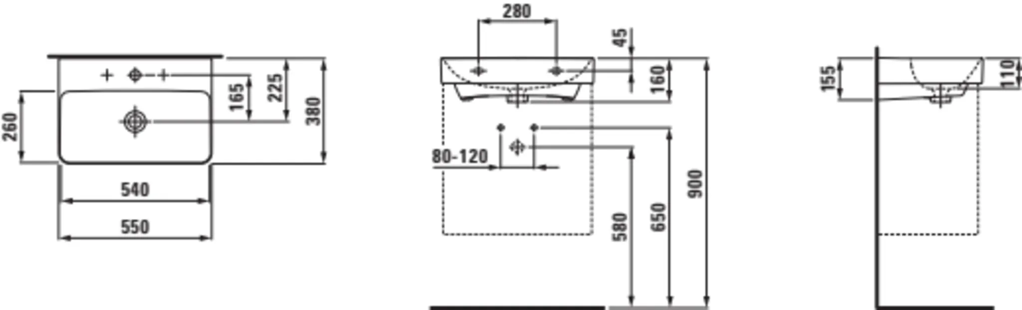 Pro X Waschtisch 81886.2 Compact 1HL mÜL, 550x380, weiß