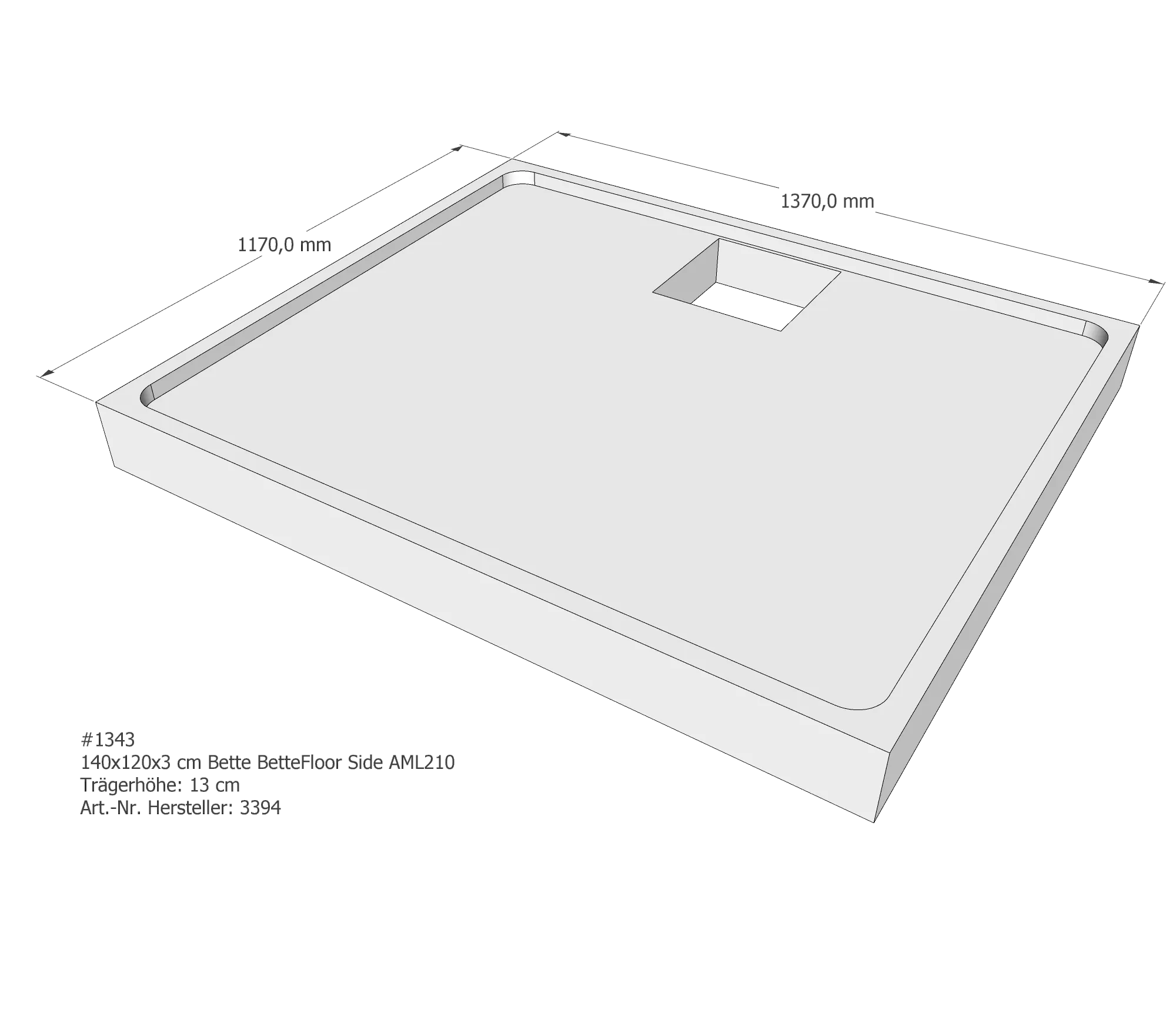 Duschwannenträger für Bette Floor Side 140 × 120 × 3 cm Breite: 120 cm / Länge: 140 cm Duschwannenträger für Bette Floor Side 140 × 120 × 3 cm Breite: 120 cm / Länge: 140 cm