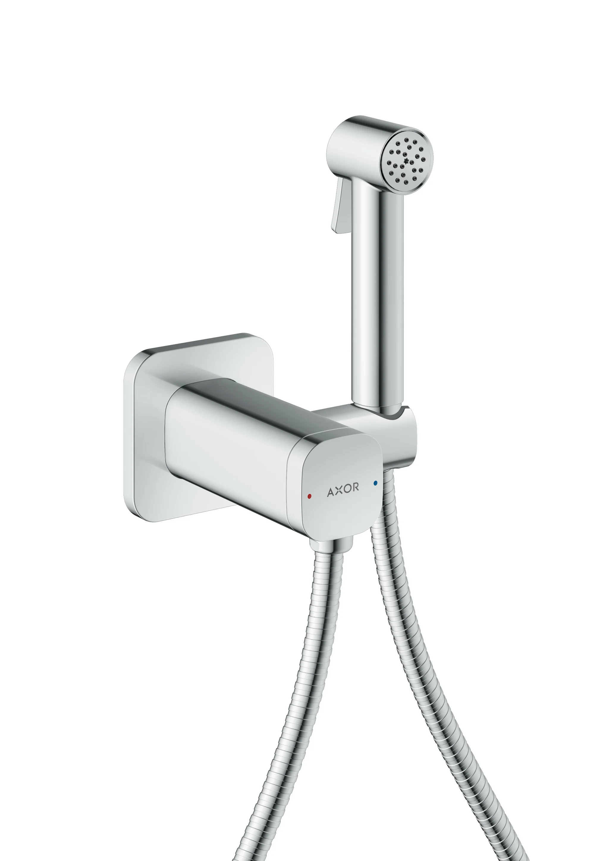 Hansgrohe AXOR Bidette Showers Handbrause 1-Jet softsquare, Mischwasser, Chrom, Brauseschlauch 1.250 mm