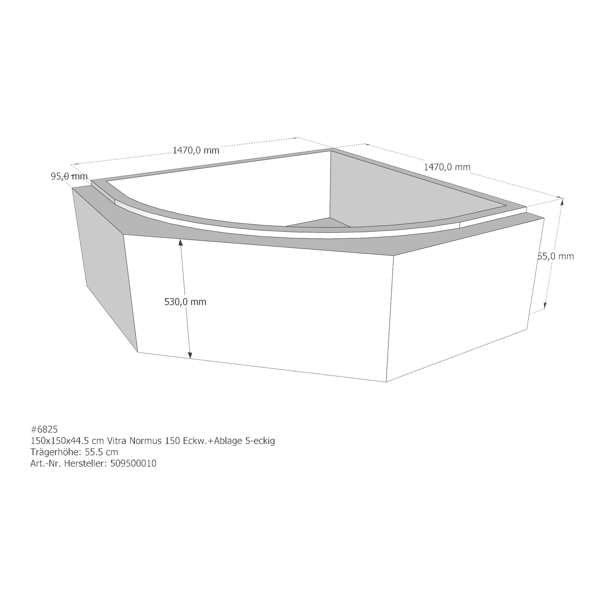Badewannenträger für VitrA Normus 150 150 × 150 × 44,5 cm Badewannenträger für VitrA Normus 150 150 × 150 × 44,5 cm