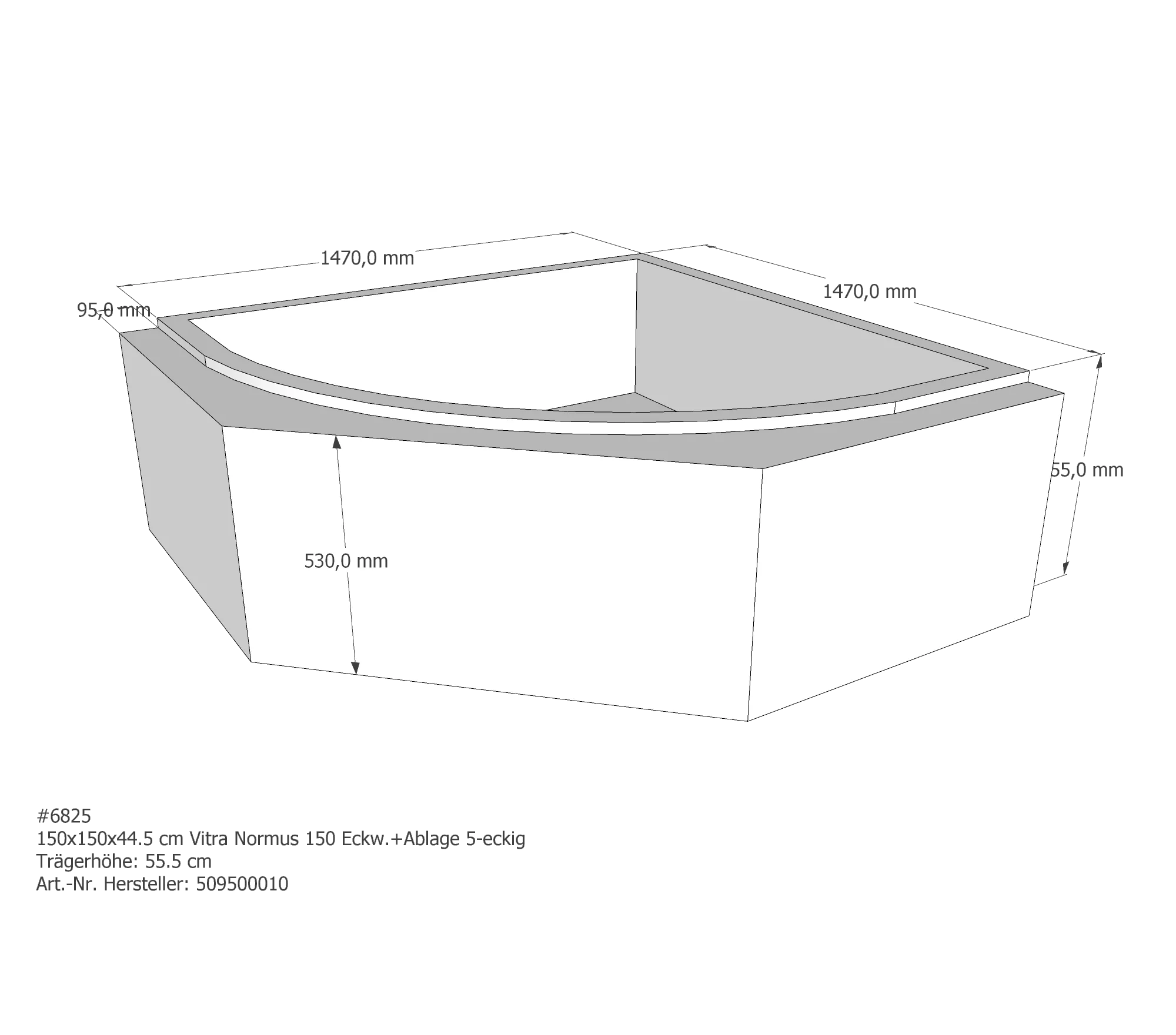Badewannenträger für VitrA Normus 150 150 × 150 × 44,5 cm