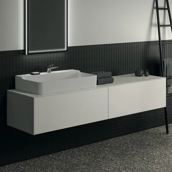 Waschtischplatte Conca, aus Keramik, 1987x505x6mm, Marmor Noir Desir