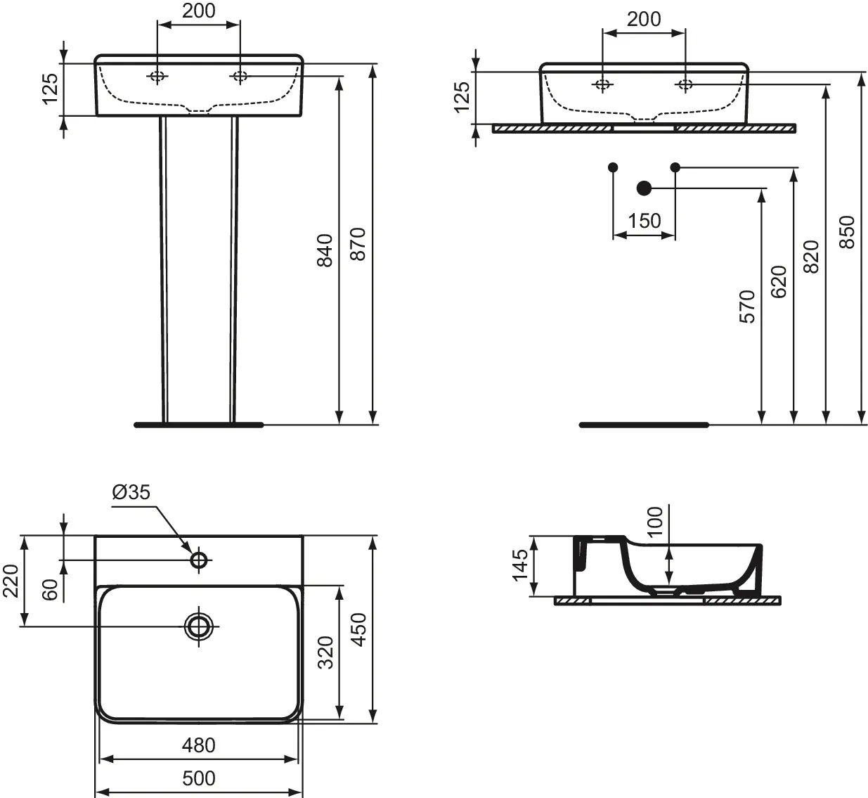 Waschbecken „Conca“ 50 × 45 × 14,5 cm, Hahnlochposition mittig in Weiß Waschbecken „Conca“ 50 × 45 × 14,5 cm, Hahnlochposition mittig in Weiß