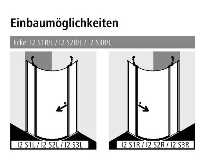 Kermi Duschdesign Viertelkreis-Duschkabine mit Schwingtür links mit Festfeldern für gleichschenklige Wannen „IBIZA 2000“ Profile Weiß (RAL 9016), Anschlag links, Drehtür einteilig BV: 975 - 1000 mm WE: 985 - 1