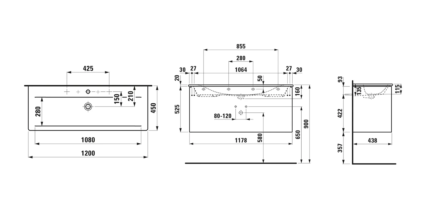 Laufen Badmöbelset inkl. Waschtisch „PALACE“ 1200 × 450 × 545 mm