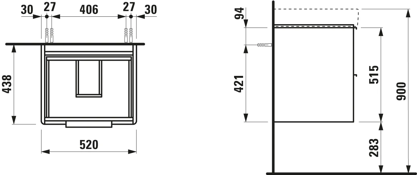 Waschtischunterbau BASE für PRO S 438x520x515 2 Schubladen mit Griff aluminium eloxiert für Waschtisch H810962 weiß matt Waschtischunterbau BASE für PRO S 438x520x515 2 Schubladen mit Griff aluminium eloxiert für Waschtisch H810962 weiß matt