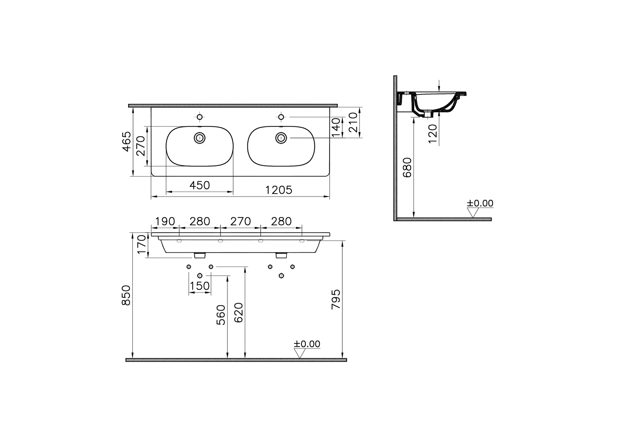VitrA Zentrum Doppelmöbelwaschtisch 121 x 47 cm, 2 Becken, Weiß Hochglanz VitrA Zentrum Doppelmöbelwaschtisch 121 x 47 cm, 2 Becken, Weiß Hochglanz