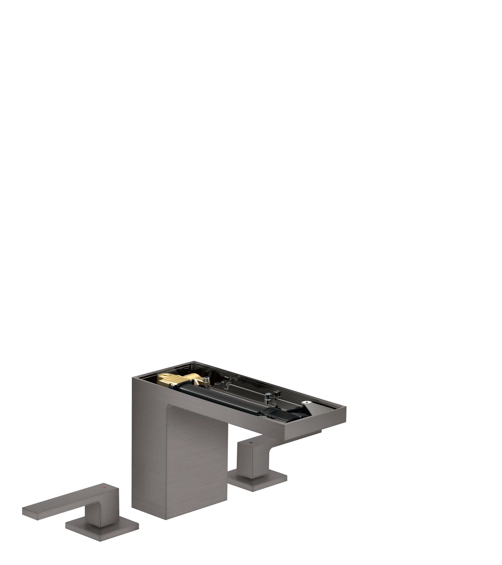 Hansgrohe AXOR MyEdition 3-Loch Waschtischarmatur 110, Brushed Black Chrome, Ausladung 150 mm, Auslaufhöhe 109 mm, Hebelgriff, PowderRain Strahlart