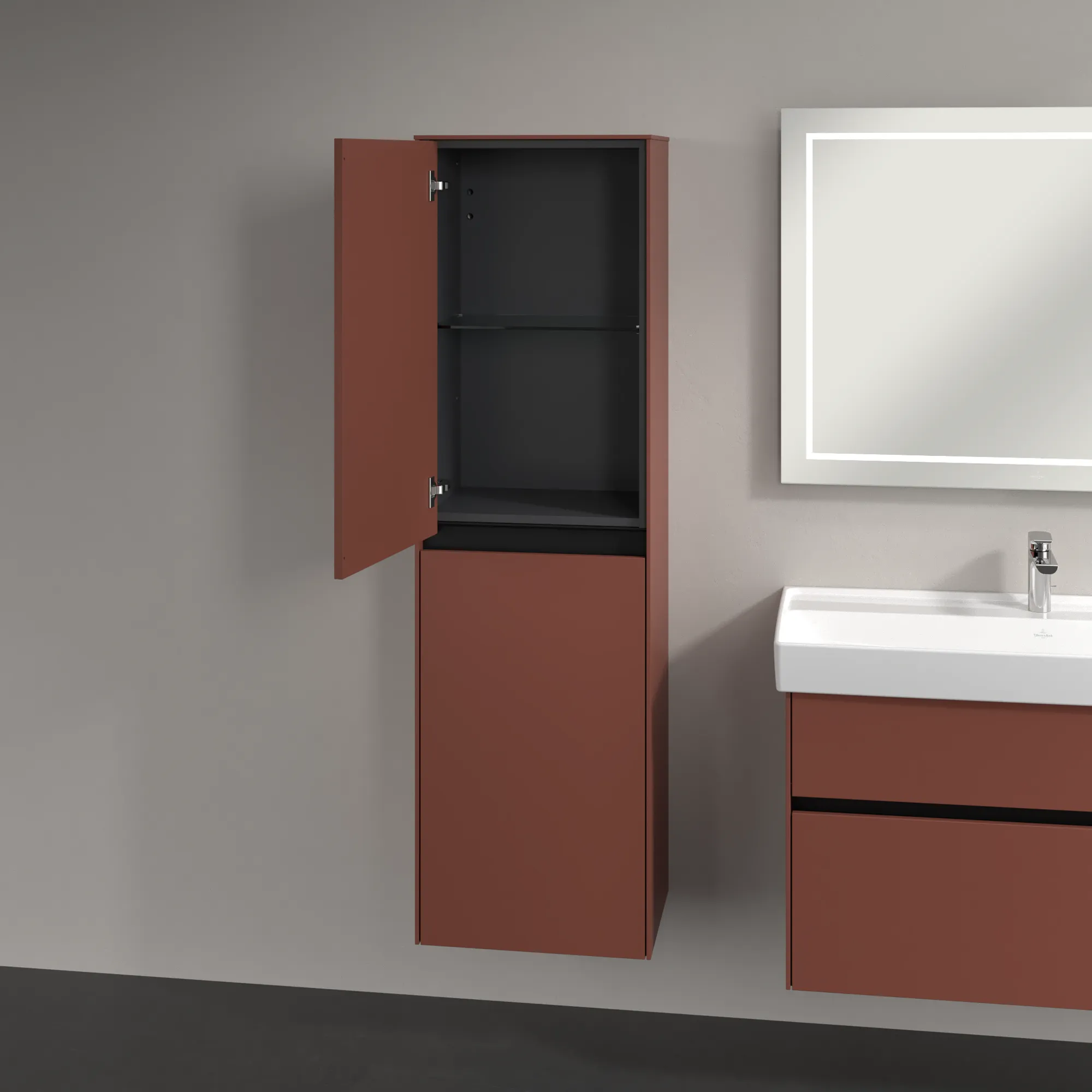Villeroy & Boch Hochschrank mit Wäschekorb „Collaro“ 45,4 × 153,8 × 34,9 cm ohne Beleuchtung, Anschlag links, 1 Tür