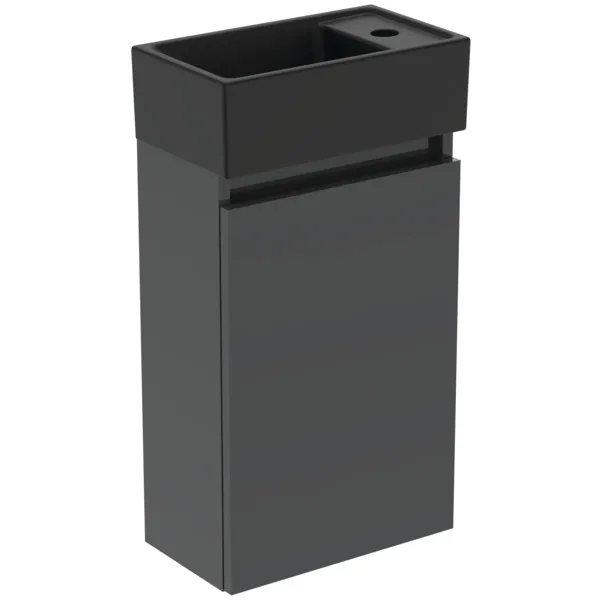 Möbelpaket Eurovit+ Handwaschbecken rechts 37cm Schwarz und Unterschrank 36cm mit Tür Hochglanz grau lackiert