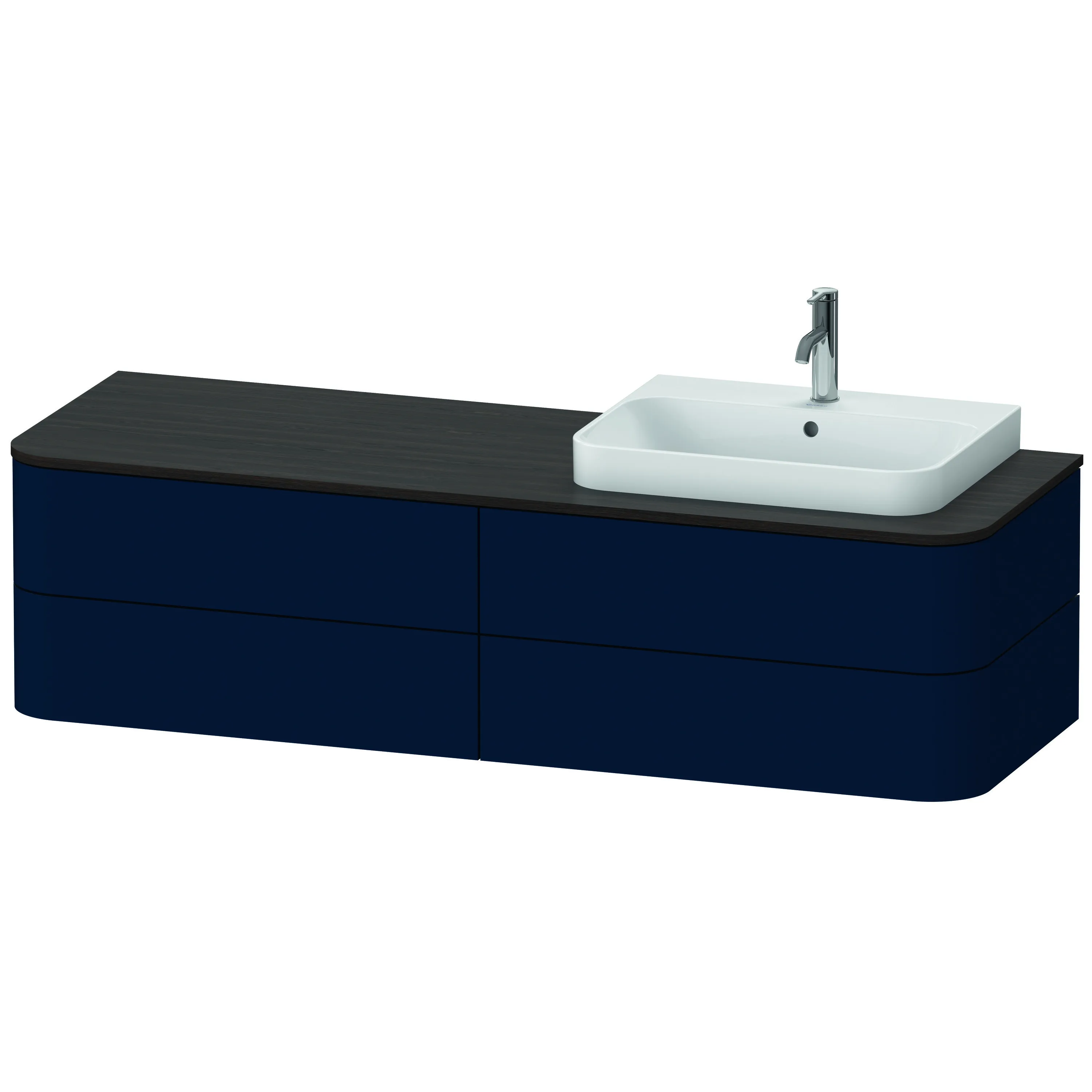 Duravit Waschtischunterschrank wandhängend „Happy D.2 Plus“ 160 × 40,8 × 55 cm Nachtblau Seidenmatt, rechts Duravit Waschtischunterschrank wandhängend „Happy D.2 Plus“ 160 × 40,8 × 55 cm Nachtblau Seidenmatt, rechts