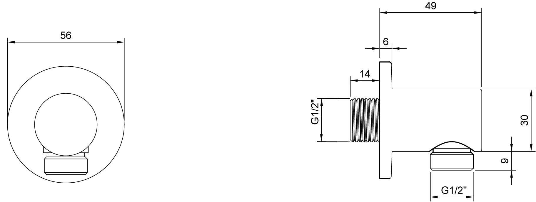 Dusche-Anschlussstück TVC00045600061 4,9 cm