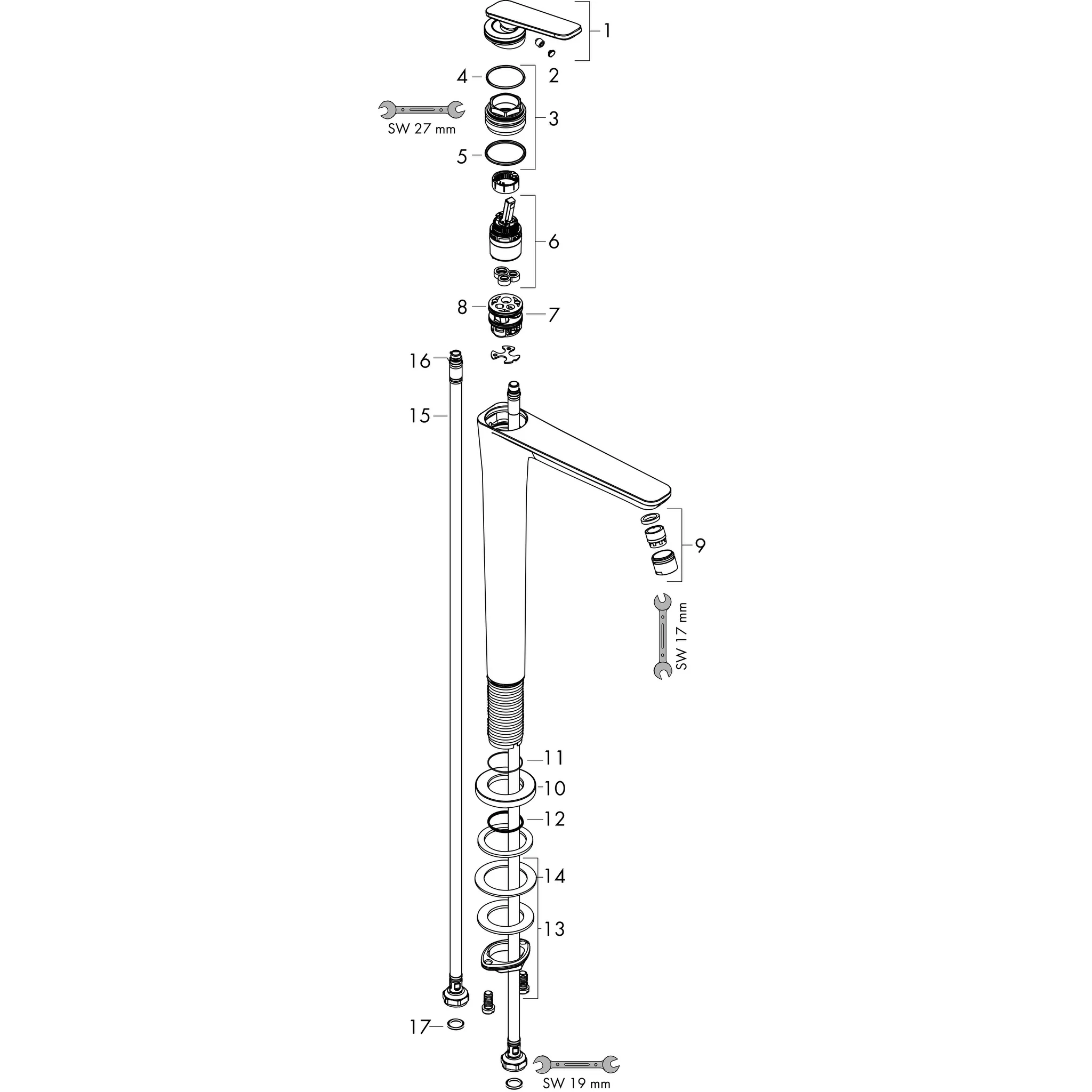 Hansgrohe AXOR Citterio C Einhebel-Waschtischmischer 250, Chrom, Ausladung 158 mm, Auslaufhöhe 250 mm