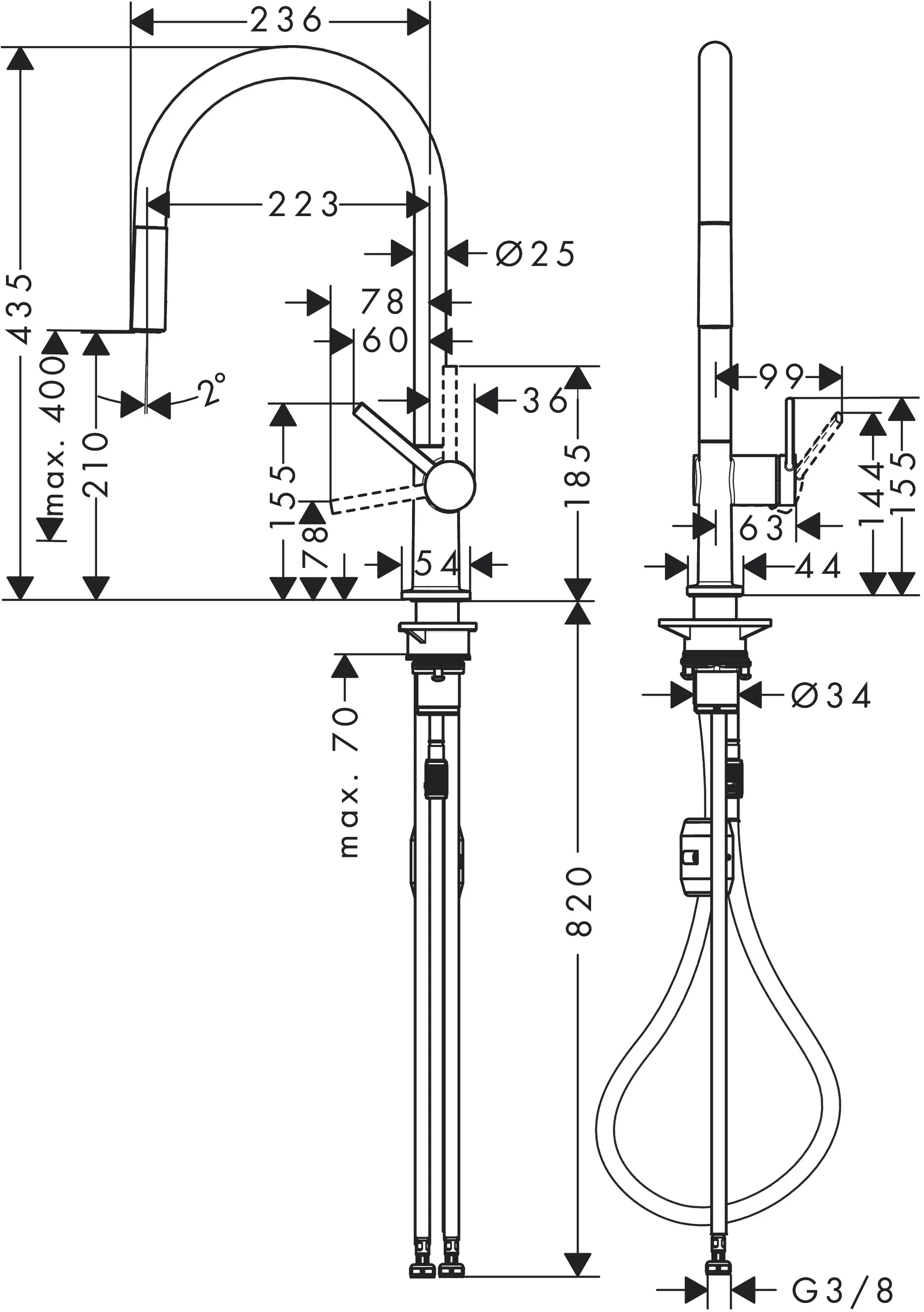 Hansgrohe Talis M54 Einhebel-Küchenmischer 210, Auszieharm, 1 Strahl, Brushed Black Chrome, Hahnlochbohrung 35 mm, max. Durchfluss 7 l/min, Auszugslänge bis 50 cm