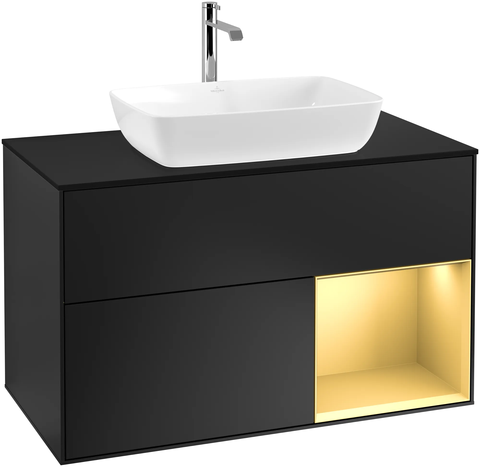 Villeroy & Boch Waschbeckenunterschrank Finion F78, 1000 x 603 x 501 mm, Black Matt Lacquer / Gold Matt Lacquer / Glass Black Matt