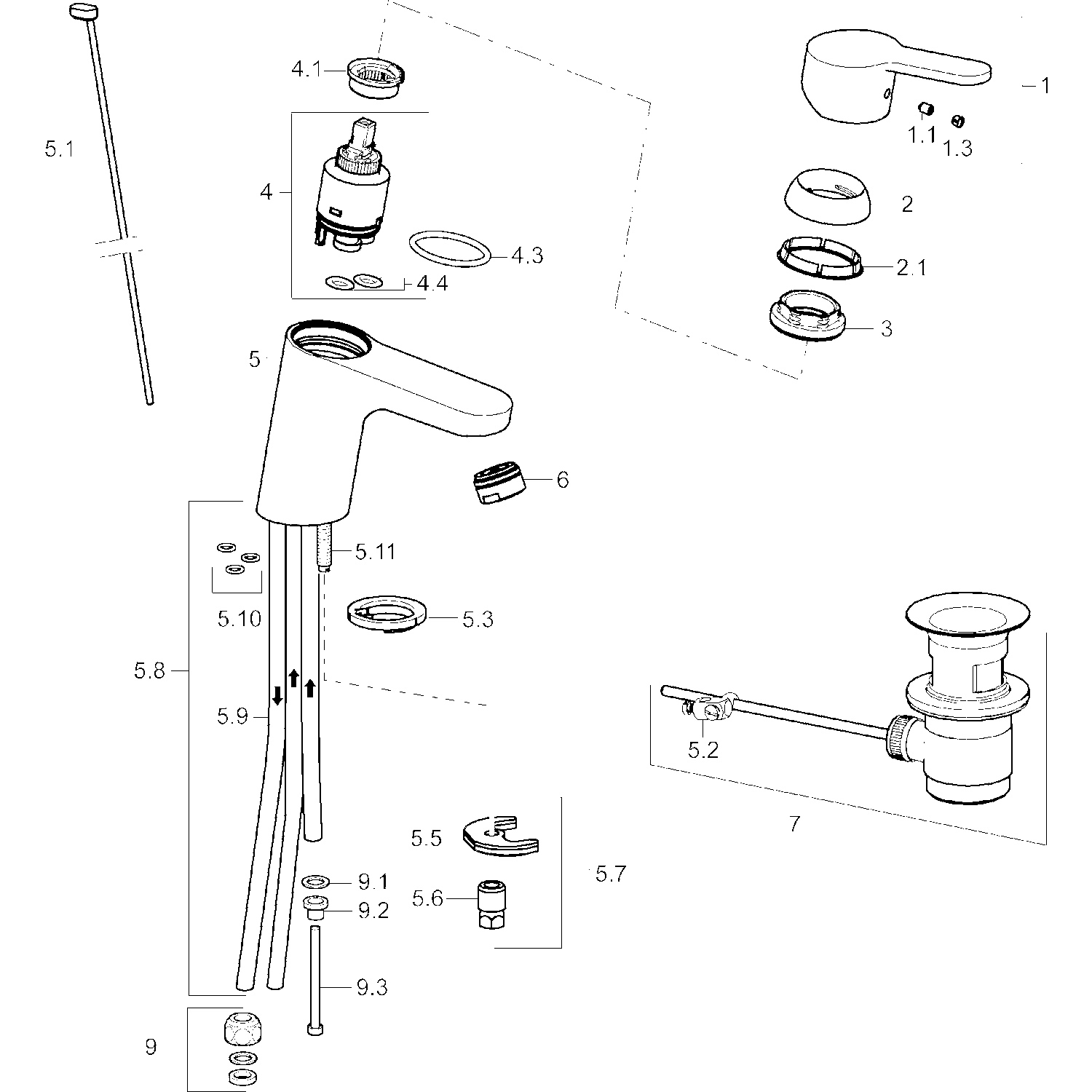 HA Einhebelmischer Waschtischbatterie HANSAPRIMO 4957 Kupferrohr Zugstangenablaufgarnitur Ausladung 107 mm DN15 Chrom