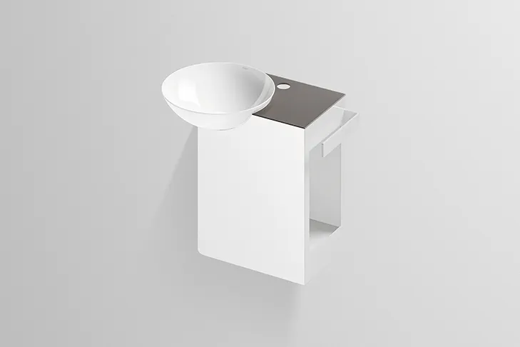 Alape Waschplatz „Insert-Serie“ 485 × 470 mm in Anthrazit Braun, 5241000 Weiß, links