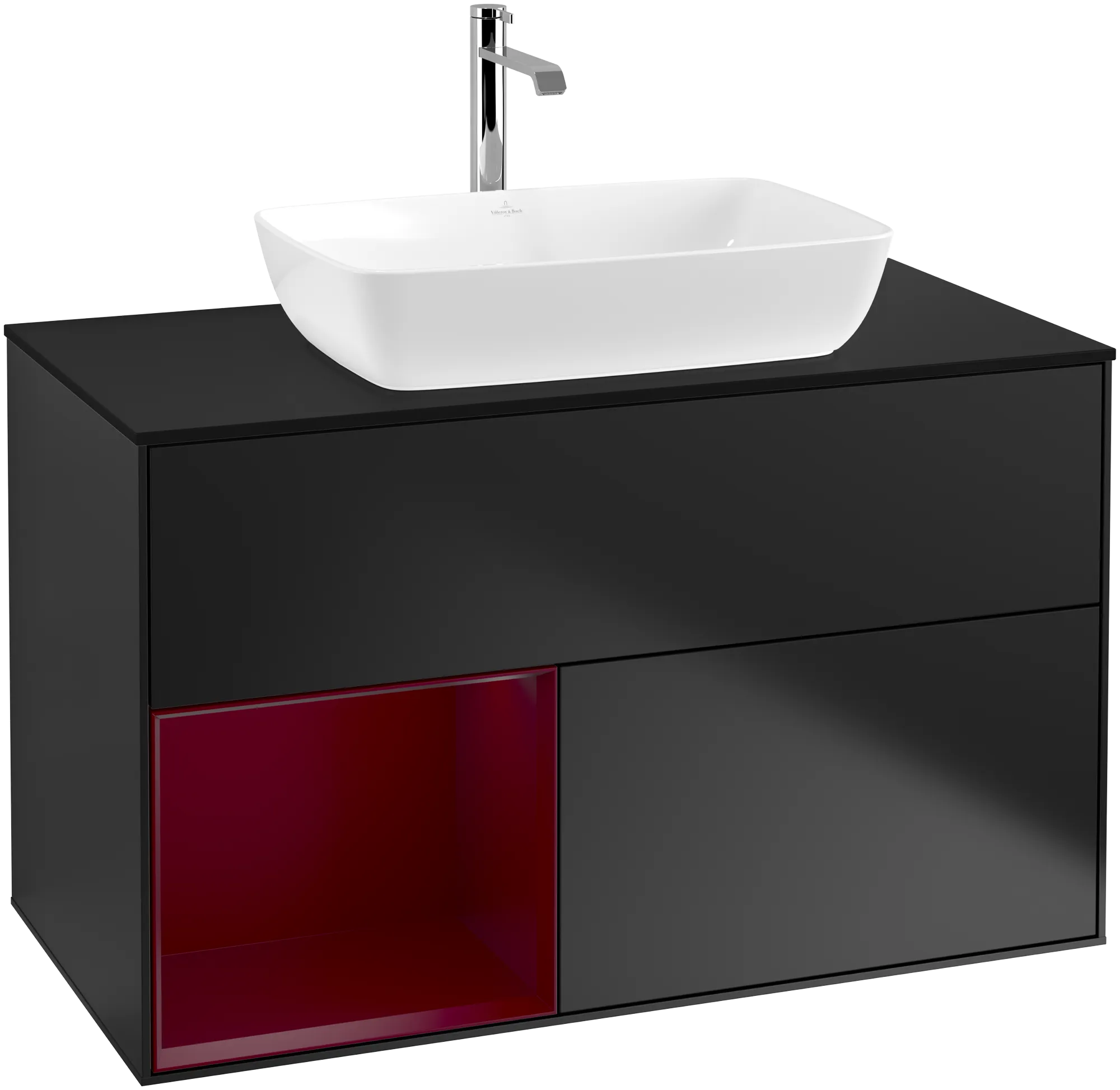 Villeroy & Boch Waschbeckenunterschrank Finion F77, 1000x603x501 mm, Black Matt Lacquer, mit Beleuchtung und Push-to-open Funktion