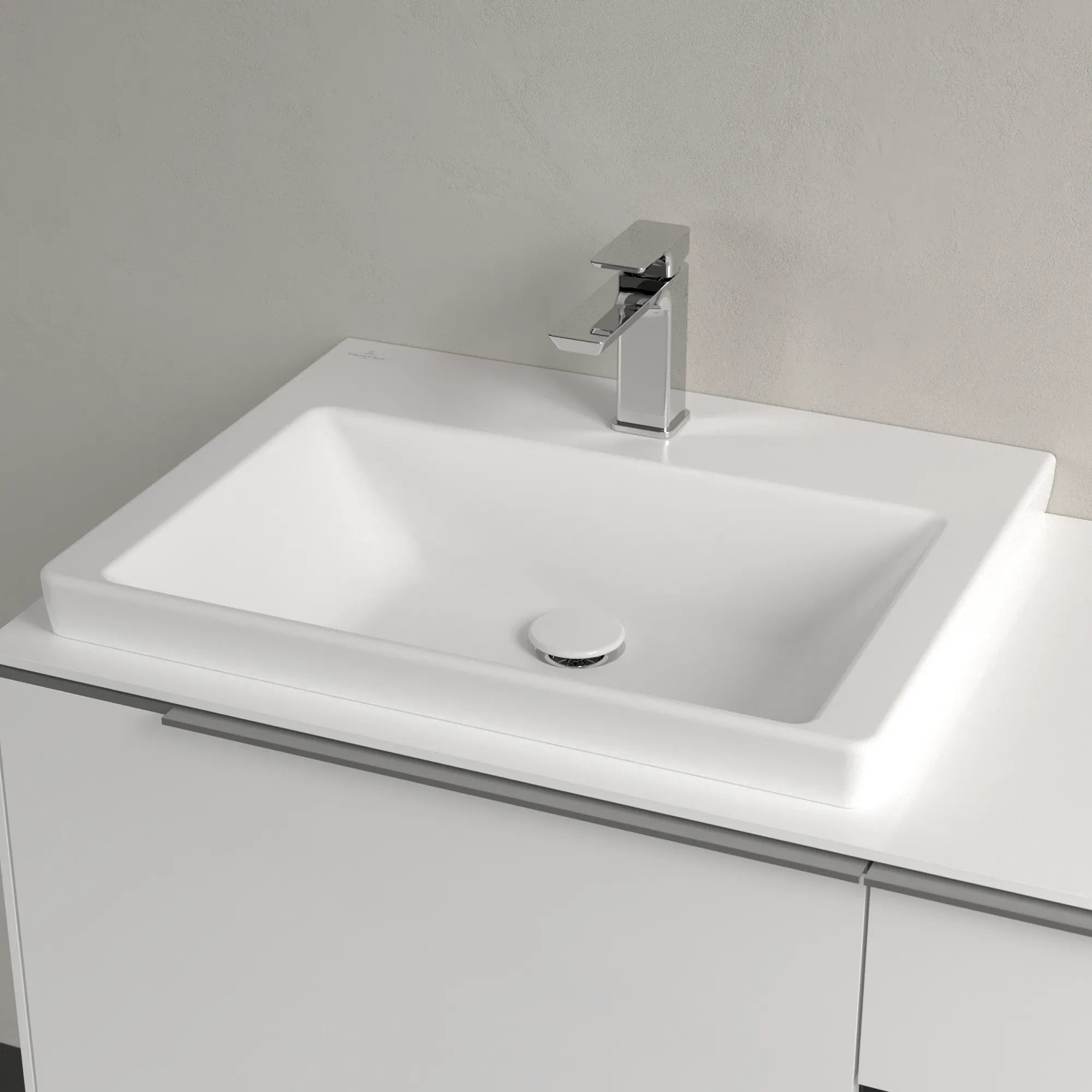 Villeroy & Boch Schrankwaschtisch Subway 3.0 4A706L, Stone White CeramicPlus, 600x470x165mm, TitanCeram, matt, Wandmontage