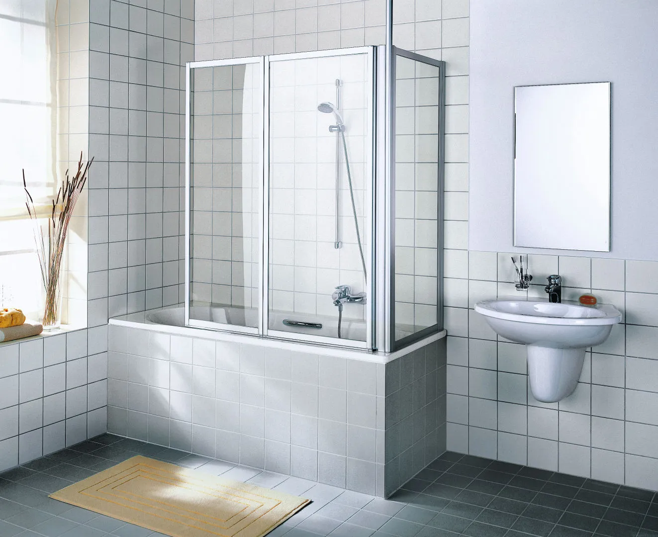 Kermi Seitenwand „VARIO 2000“ Glas Kerolan Perl, Profile Silber Mattglanz, BV: 785 - 810 mm WE: 785 - 810 mm H: 1400 mm