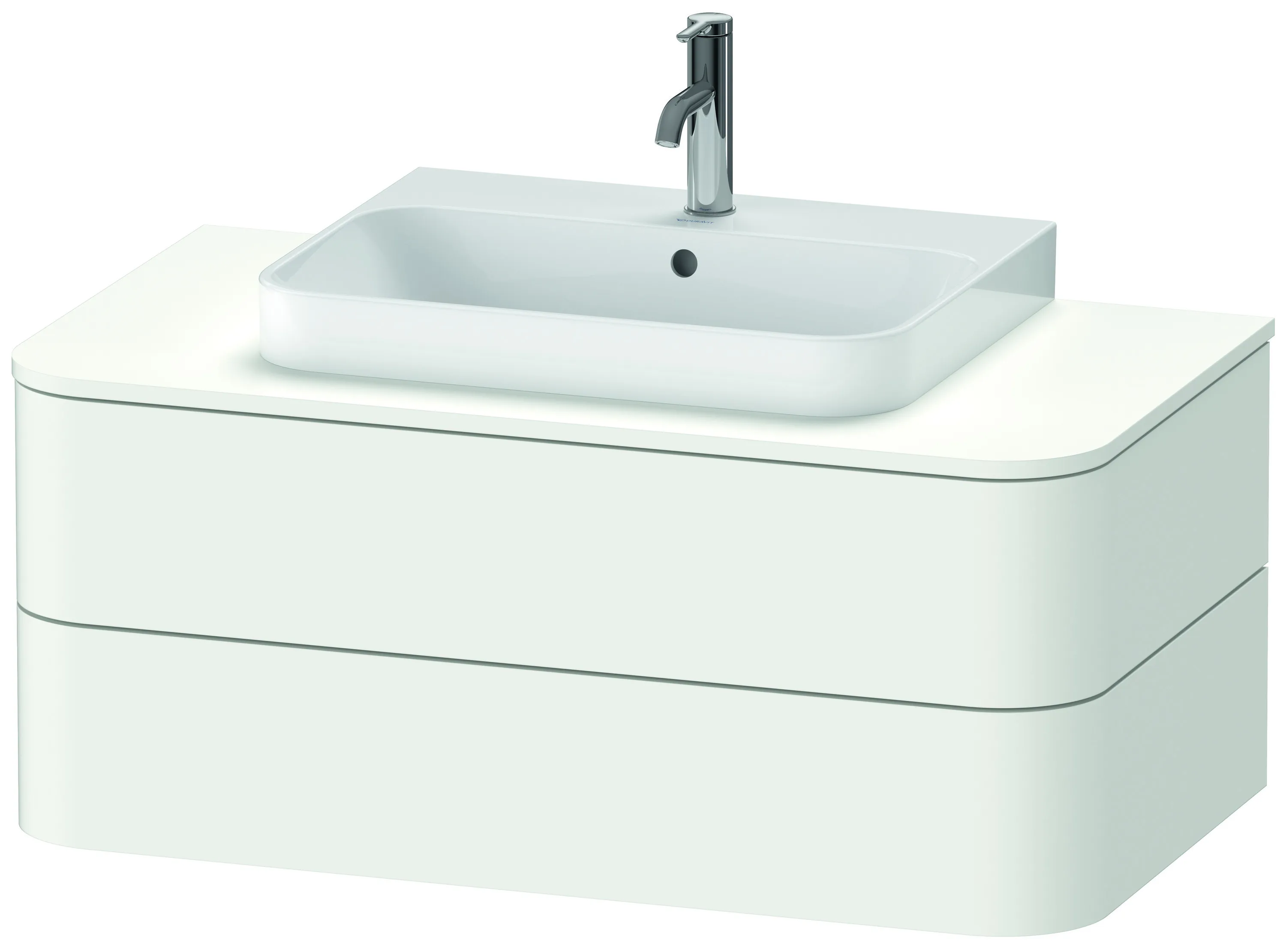 Duravit Waschtischunterschrank wandhängend „Happy D.2 Plus“ 100 × 40,8 × 55 cm Weiß Seidenmatt Becken: mittig / Beleuchtung: ohne / Front- & Korpusfarbe: Weiß Seidenmatt / Größe: 100 × 55 × 40,8 cm / Oberfläche: Lack / Schubladen: 2