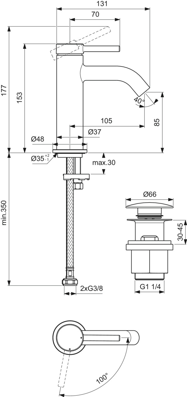 Einhand-Waschtischarmatur „CeralineNuovo“ Ausladung 105 mm in Chrom