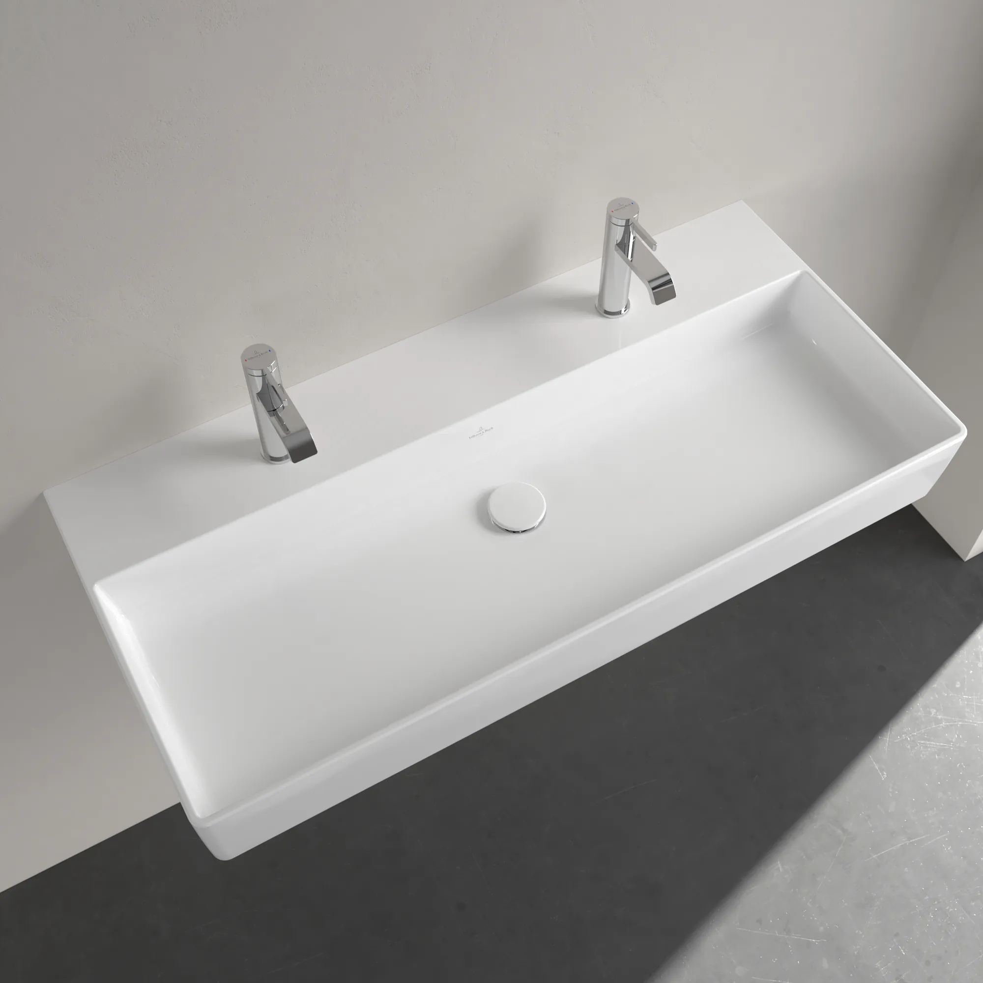 Villeroy & Boch Wandwaschtisch aus TitanCeram geschliffen „Memento 2.0“ 1000 × 470 × 135 mm, Hahnlochposition links und rechts, mit Hahnlochbohrung in Weiß Alpin Villeroy & Boch Wandwaschtisch aus TitanCeram geschliffen „Memento 2.0“ 1000 × 470 × 135 mm, Hahnlochposition links und rechts, mit Hahnlochbohrung in Weiß Alpin