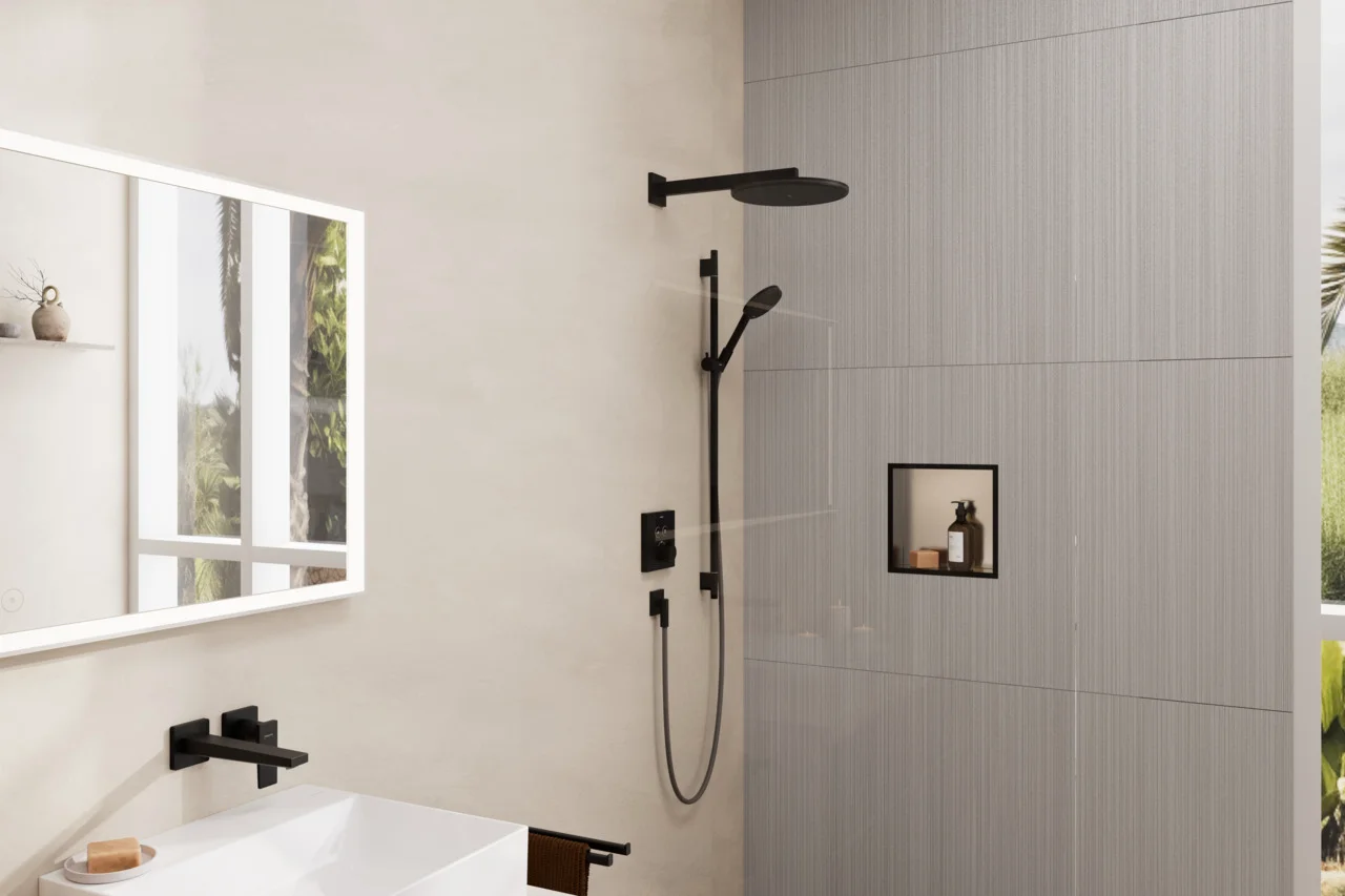 Hansgrohe XtraStoris Individual Wandnische Edelstahl gebürstet Mattschwarz 300x300x100 mm