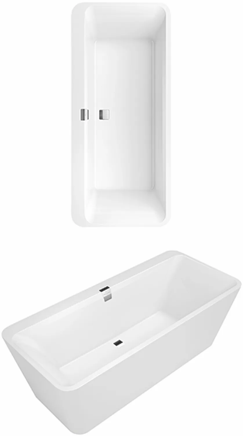 Villeroy & Boch Badewanne „Squaro Edge 12 Excellence“ freistehend rechteck 180 × 80 cm, Mittelablauf in Weiß Alpin