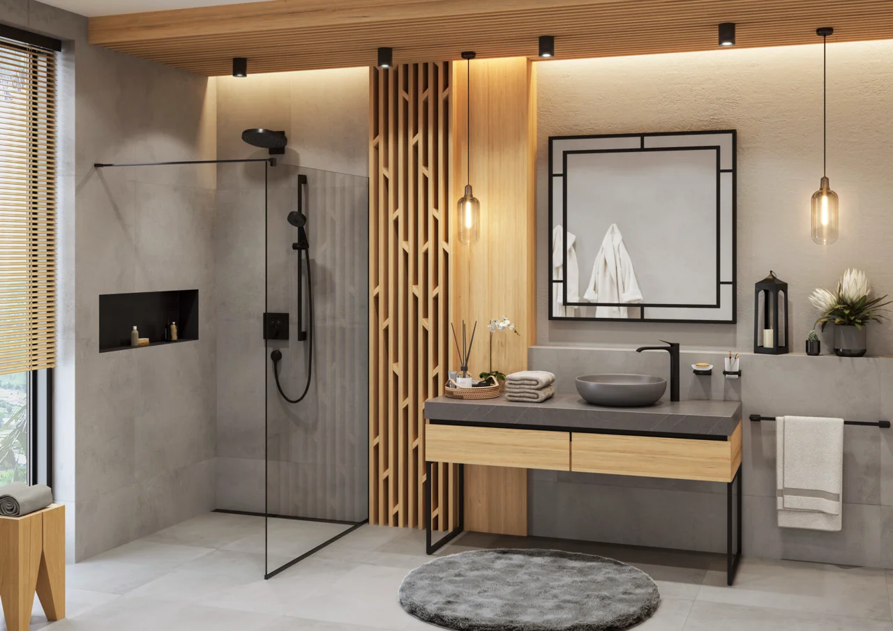 Hansgrohe RainDrain Flex Duschrinne 1000 mm, wandangebunden, Mattschwarz, höhenverstellbar um 10 mm, bis zu 60 l/min Ablaufleistung