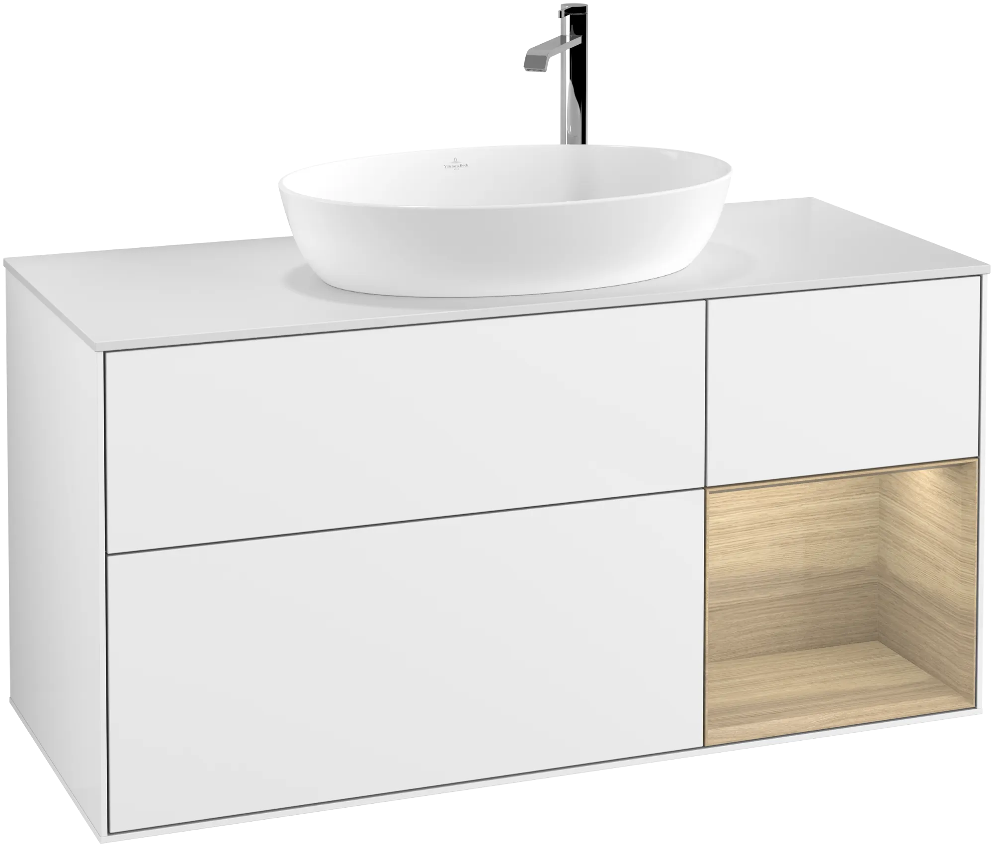 Villeroy & Boch Finion Waschbeckenunterschrank G95 1200x603x501mm Glossy White Lacquer / Oak Veneer / Glass White Matt