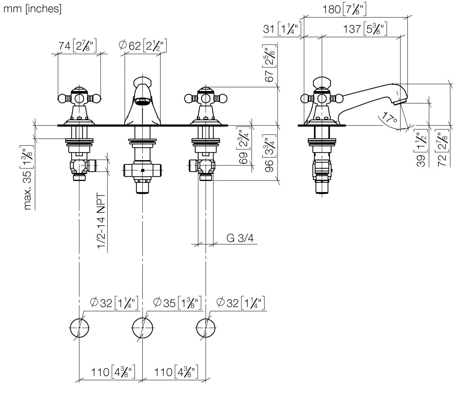 Waschtisch-Dreilochbatterie mit Ablaufgarnitur MADISON Chrom 20700360 Waschtisch-Dreilochbatterie mit Ablaufgarnitur MADISON Chrom 20700360