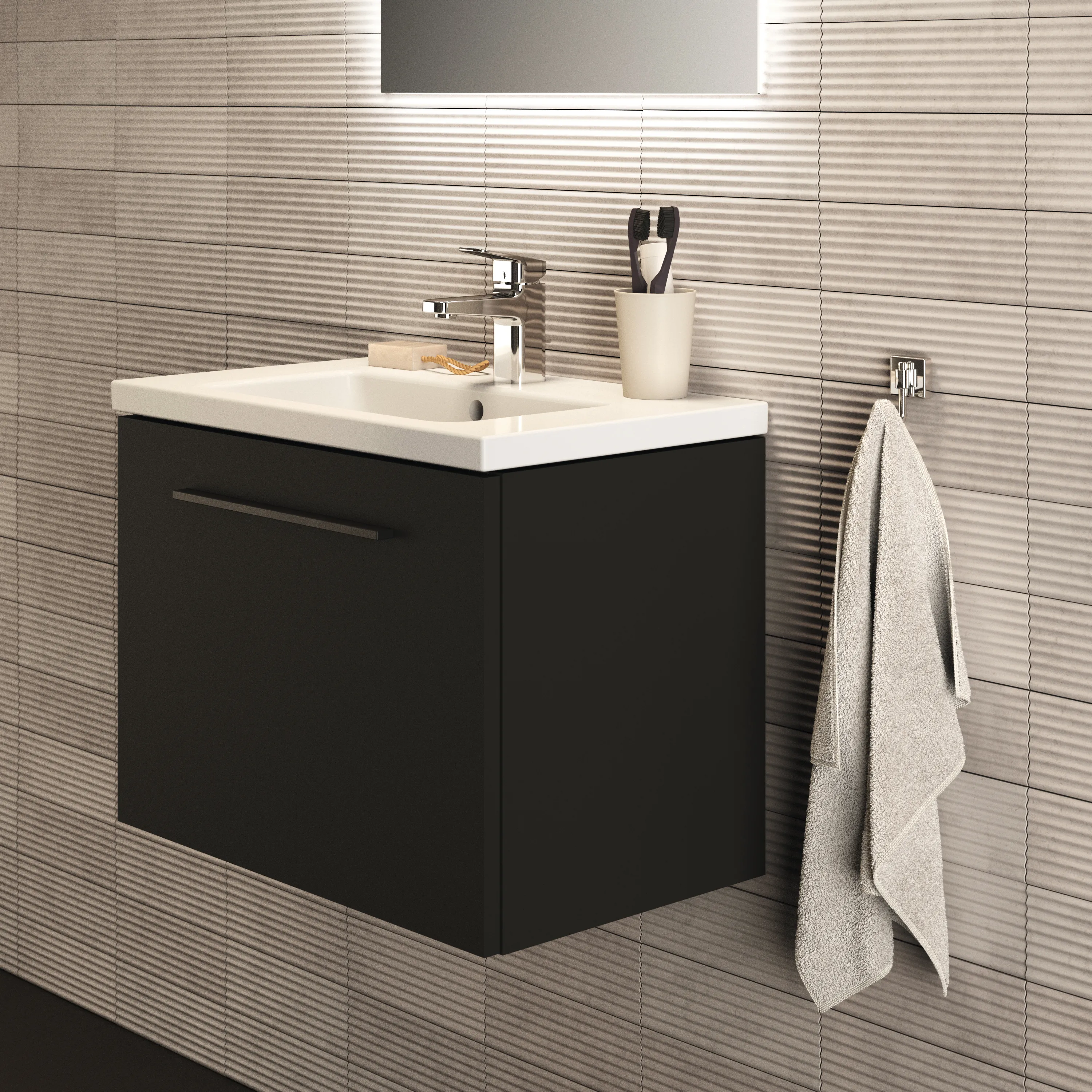 Ideal Standard Möbelwaschtischunterschrank i.life S 1 Auszug 600x375x440mm Carbongrau matt