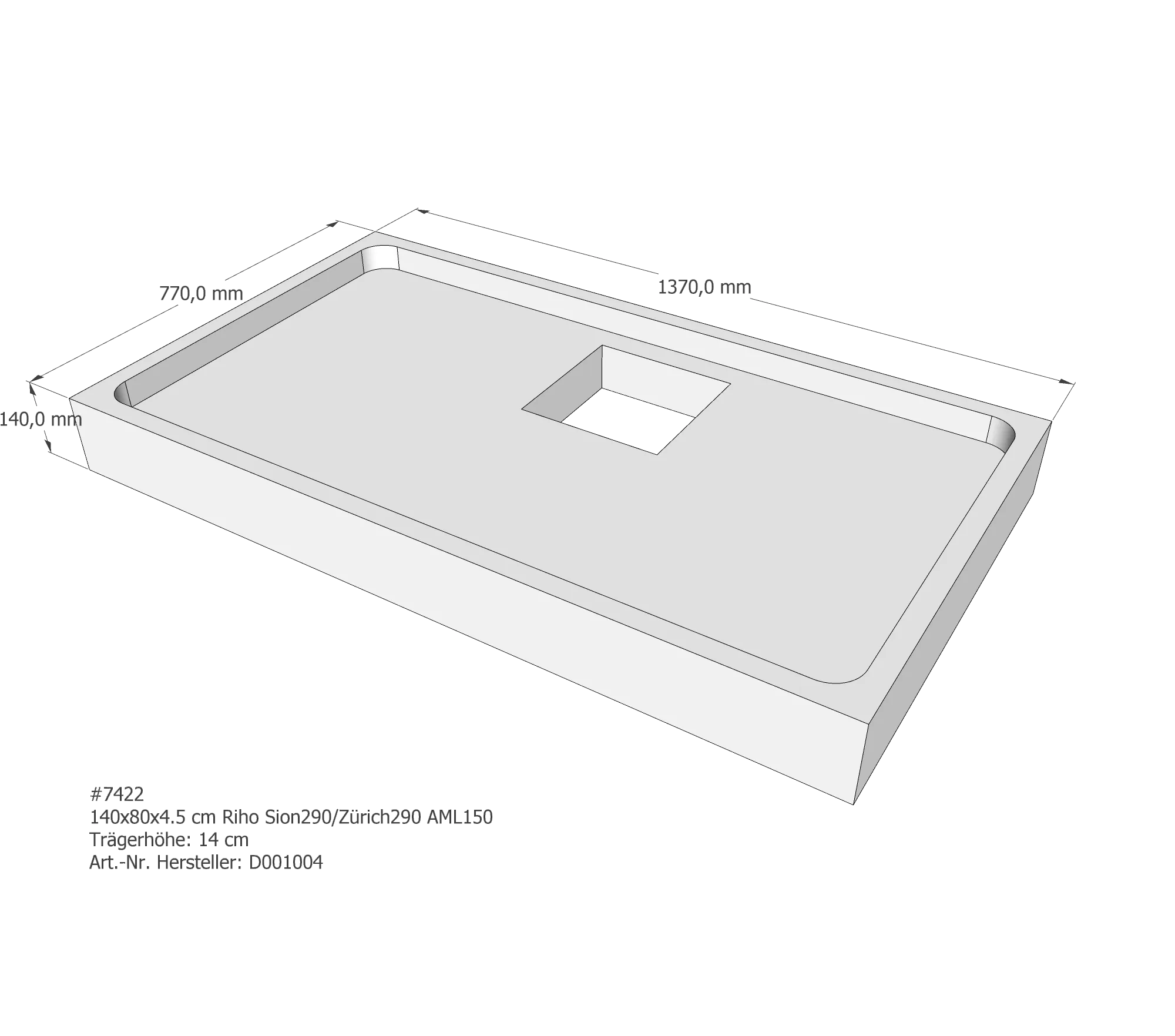 Duschwannenträger passend für Riho Sion 140 × 80 × 4,5 cm