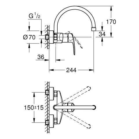Grohe Küchenarmatur „Eurosmart“ Ausladung 244 mm Grohe Küchenarmatur „Eurosmart“ Ausladung 244 mm