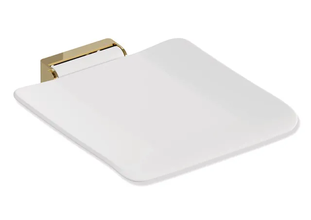 Klappsitz des Systems 900, Wandkonsole aus Edelstahl, PVD, Sitzfläche aus strukturiertem Kunststoff, weiß, Sitzfläche 450 mm breit, 450 mm tief, in Farbe CK (Messing glänzend) Klappsitz des Systems 900, Wandkonsole aus Edelstahl, PVD, Sitzfläche aus strukturiertem Kunststoff, weiß, Sitzfläche 450 mm breit, 450 mm tief, in Farbe CK (Messing glänzend)