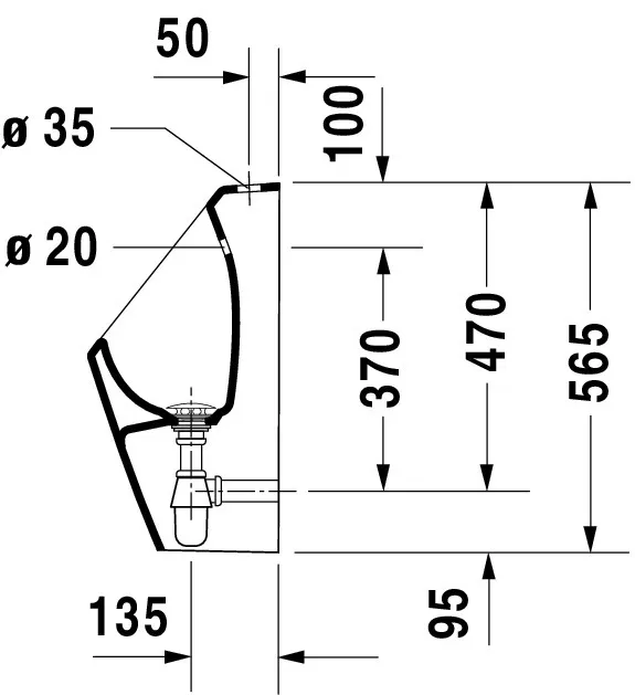 Urinal D-Code, Zulauf von oben rimless, ohne Fliege, weiß
