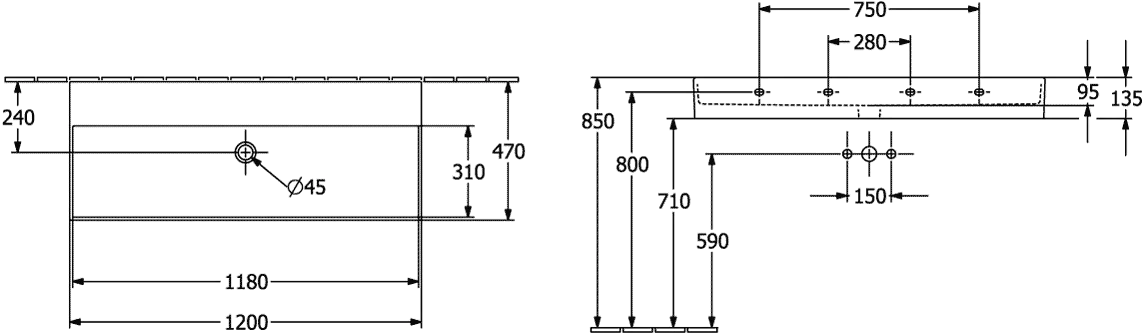Villeroy & Boch Wandwaschtisch aus TitanCeram „Memento 2.0“ 1200 × 470 × 150 mm, ohne Hahnlochbohrung in Weiß Alpin Villeroy & Boch Wandwaschtisch aus TitanCeram „Memento 2.0“ 1200 × 470 × 150 mm, ohne Hahnlochbohrung in Weiß Alpin
