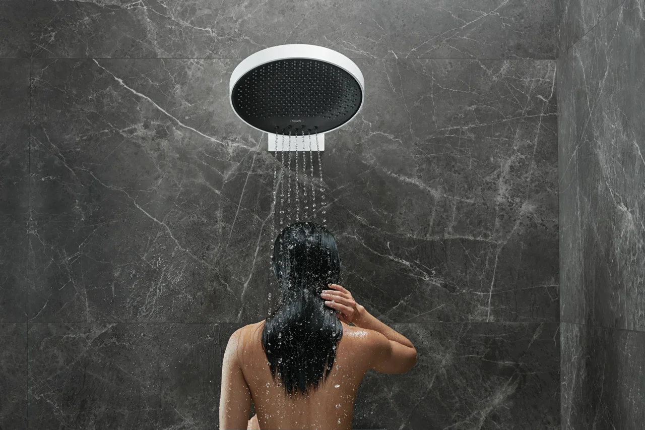Hansgrohe Rainfinity Kopfbrause 360° 3jet, Wandmontage mattweiß, 360 mm Brausekopfgröße, DN15 Anschluss Hansgrohe Rainfinity Kopfbrause 360° 3jet, Wandmontage mattweiß, 360 mm Brausekopfgröße, DN15 Anschluss