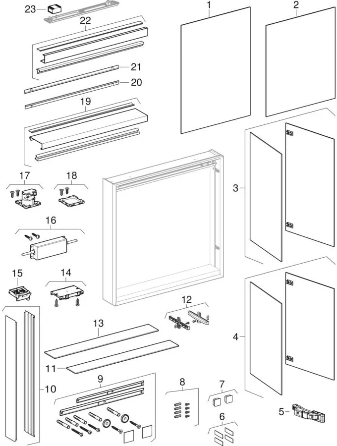 Geberit Spiegelschrank „One“ 120 × 15 cm in Aluminium eloxiert Geberit Spiegelschrank „One“ 120 × 15 cm in Aluminium eloxiert