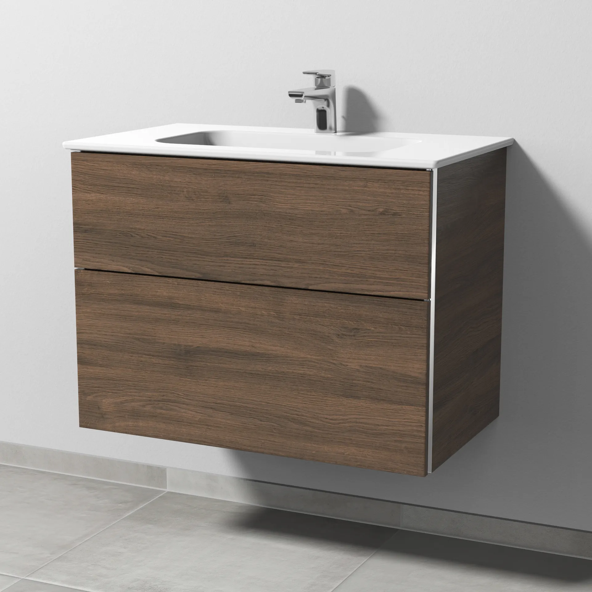 Sanipa Keramik-Waschtisch-Set mit Waschtischunterschrank „3way“ 77 × 46 × 58,2 cm in Eiche Arizona, mittig