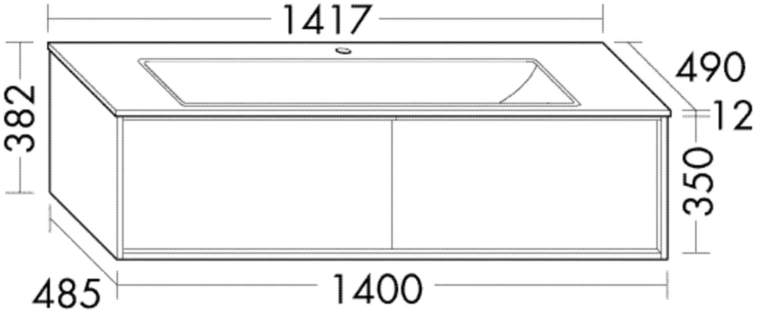 Keramik-Waschtisch Sys K2 inkl. Waschtischunterschrank - Uomo Serie, 490x1417x382 mm, 2 Auszüge, mittiger Installationsraum Keramik-Waschtisch Sys K2 inkl. Waschtischunterschrank - Uomo Serie, 490x1417x382 mm, 2 Auszüge, mittiger Installationsraum