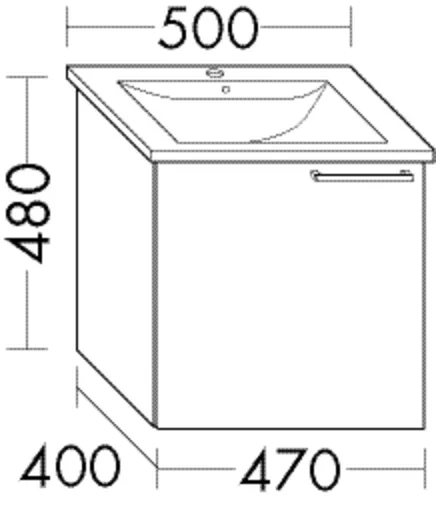 Waschtischunterschrank Sys30 von burgbad – 470 mm breit, 480 mm hoch, 400 mm tief, 1 Tür, passend zu Villeroy & Boch Venticello 412450