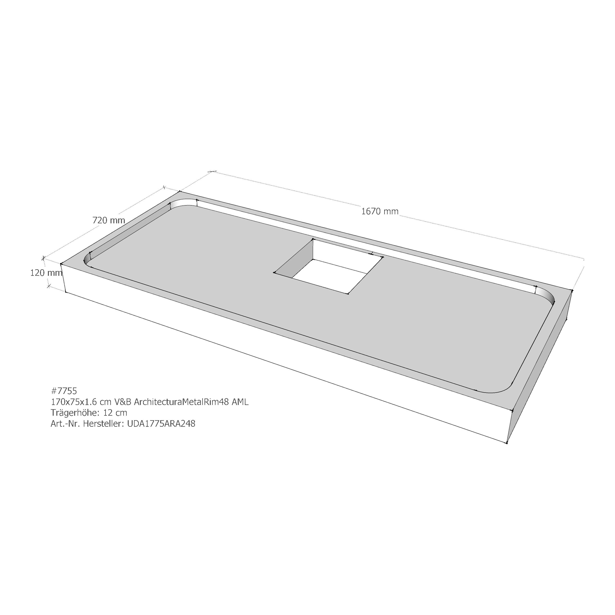 Duschwannenträger für Villeroy & Boch Architectura MetalRim 170 × 75 × 1,6 cm