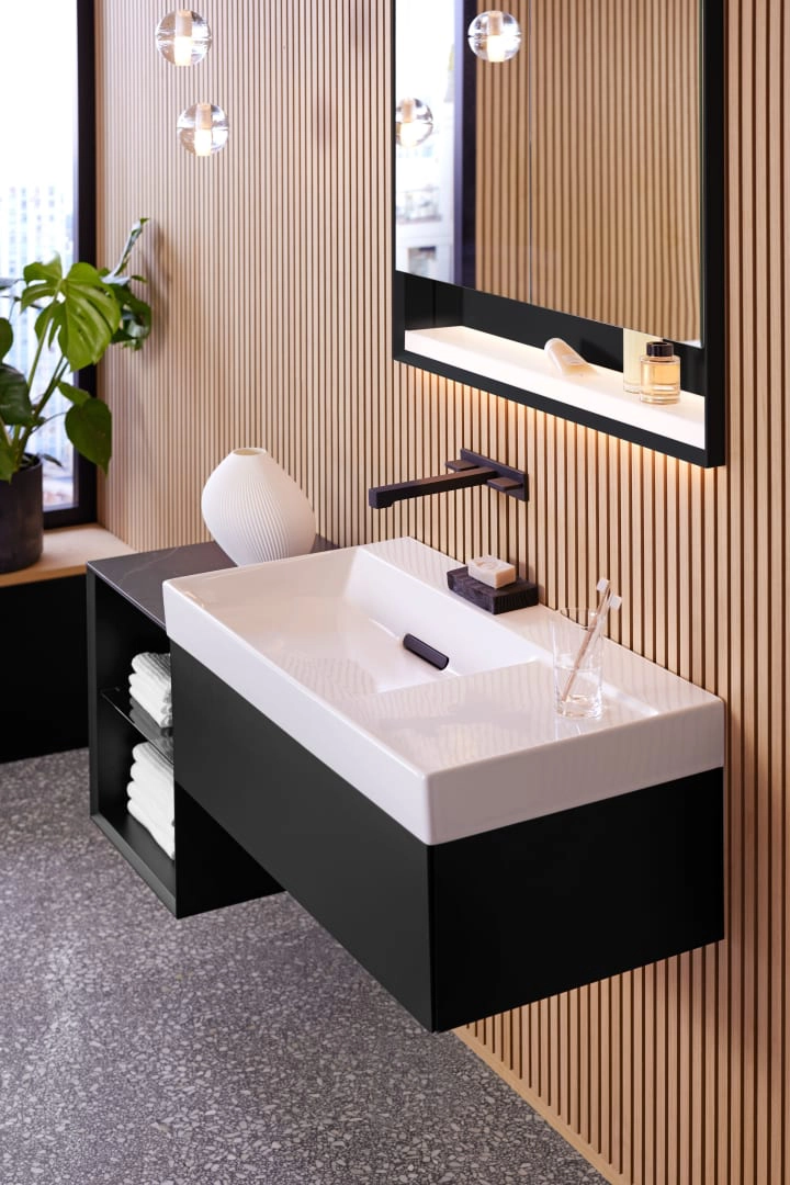 ONE Abdeckung für Seitenschrank und Seitenelement, Steinzeug: 45x0.4x46.5cm, schwarz Marmoroptik / matt ONE Abdeckung für Seitenschrank und Seitenelement, Steinzeug: 45x0.4x46.5cm, schwarz Marmoroptik / matt