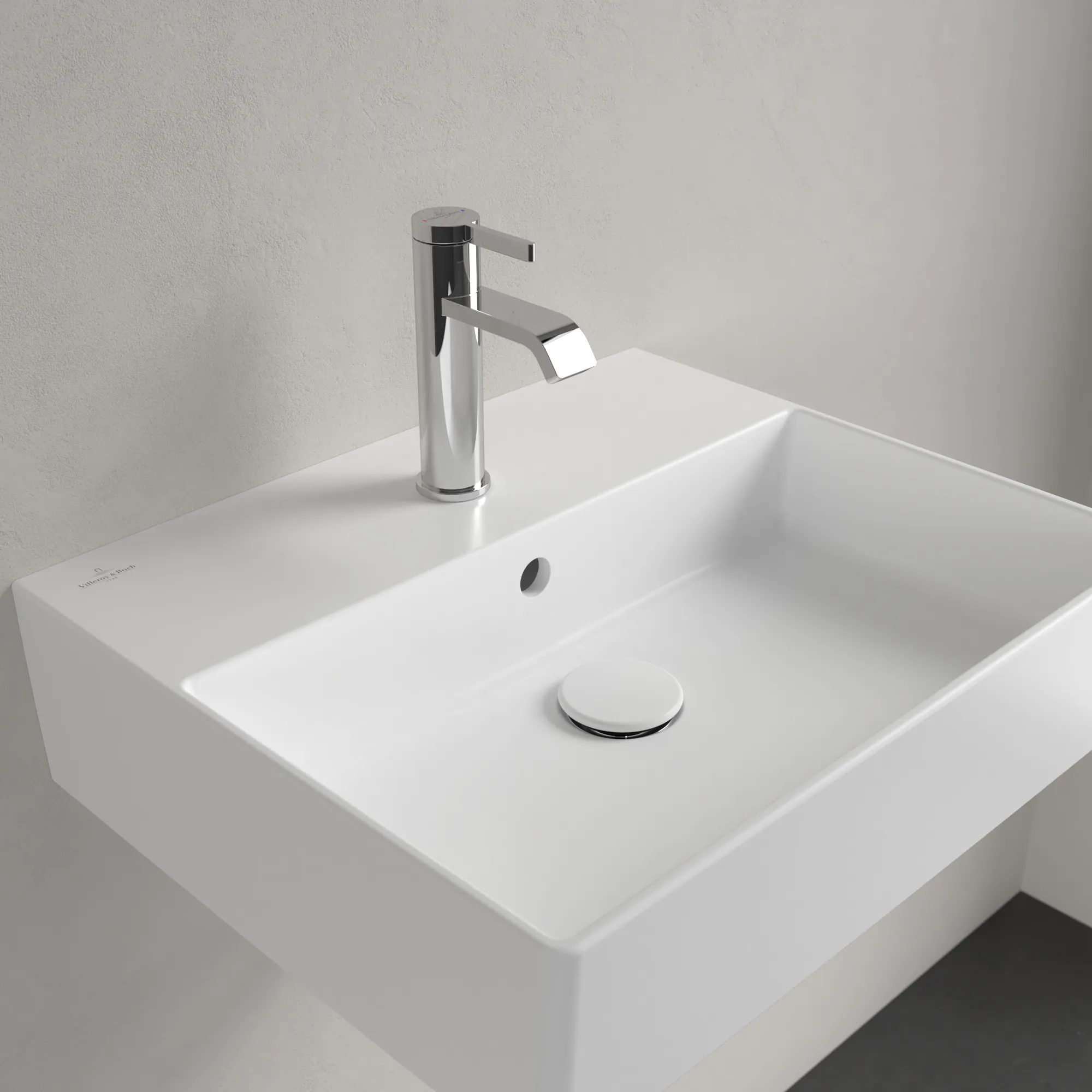 Villeroy & Boch Wandwaschtisch aus TitanCeram „Memento 2.0“ 500 × 420 × 140 mm, mit Hahnlochbohrung, Hahnlochposition mittig in Stone White Villeroy & Boch Wandwaschtisch aus TitanCeram „Memento 2.0“ 500 × 420 × 140 mm, mit Hahnlochbohrung, Hahnlochposition mittig in Stone White