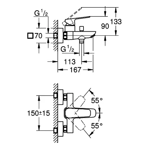 Wannenarmatur „Cubeo“ Ausladung 167 mm in matt black Wannenarmatur „Cubeo“ Ausladung 167 mm in matt black